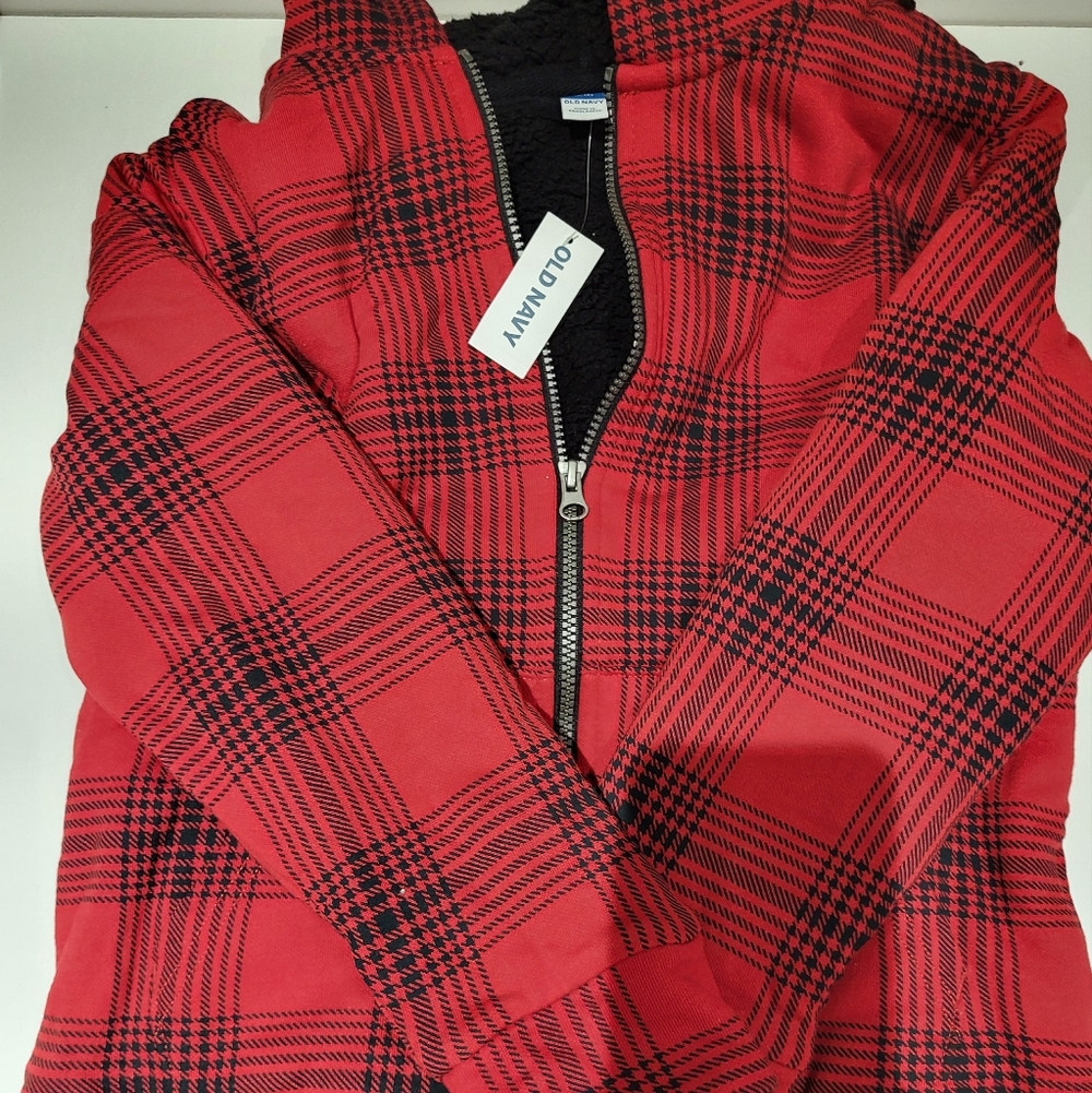 Old Navy Red and Black Sherpa Plaid Jacket